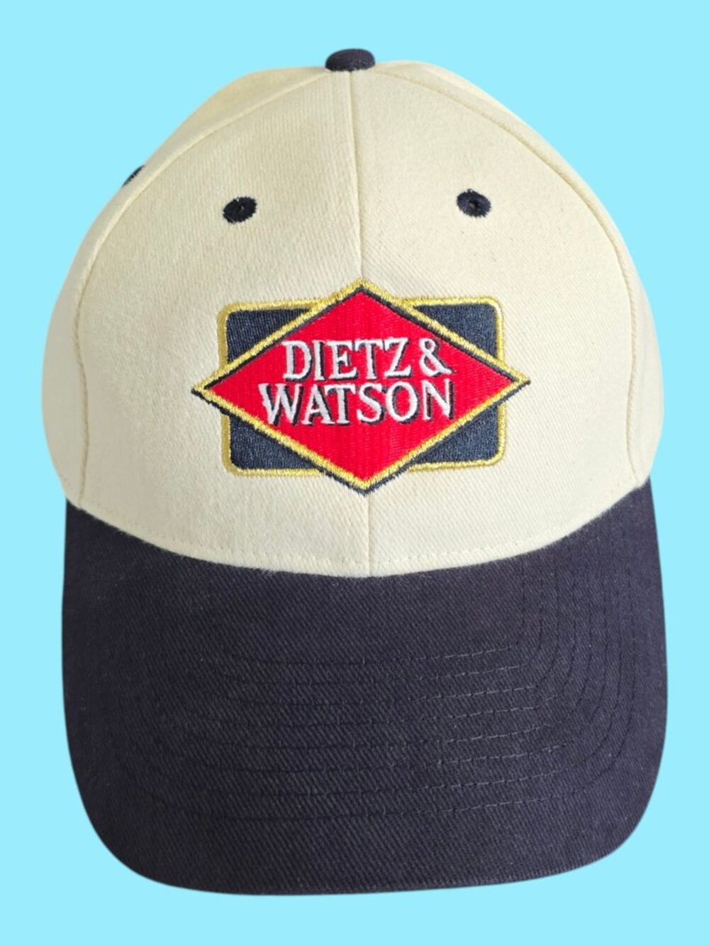 NEW! Dietz & Watson Adjustable Baseball Cap Beige & Navy Blue "Expect the Best"